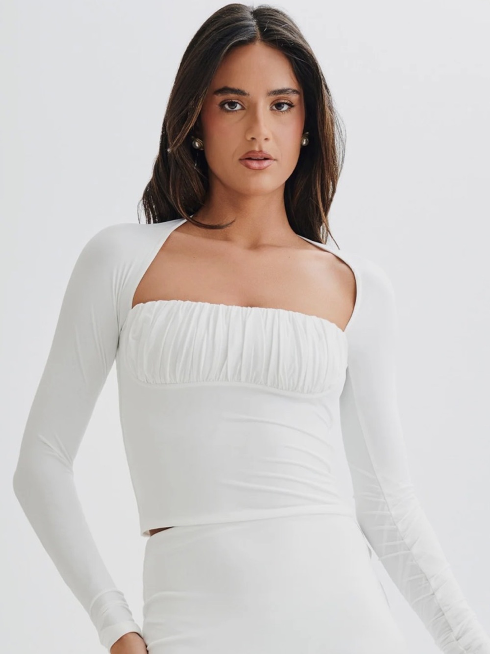 Meshki Cream Long-Sleeve Ruffle Scoop Neck Top